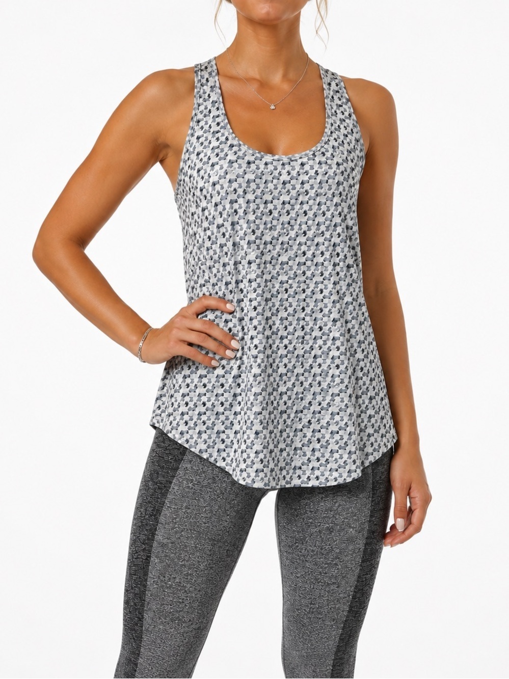 Gap Fit Tank Tunic Top Athleisure Sport Shell Graphic Print White Grey Black M